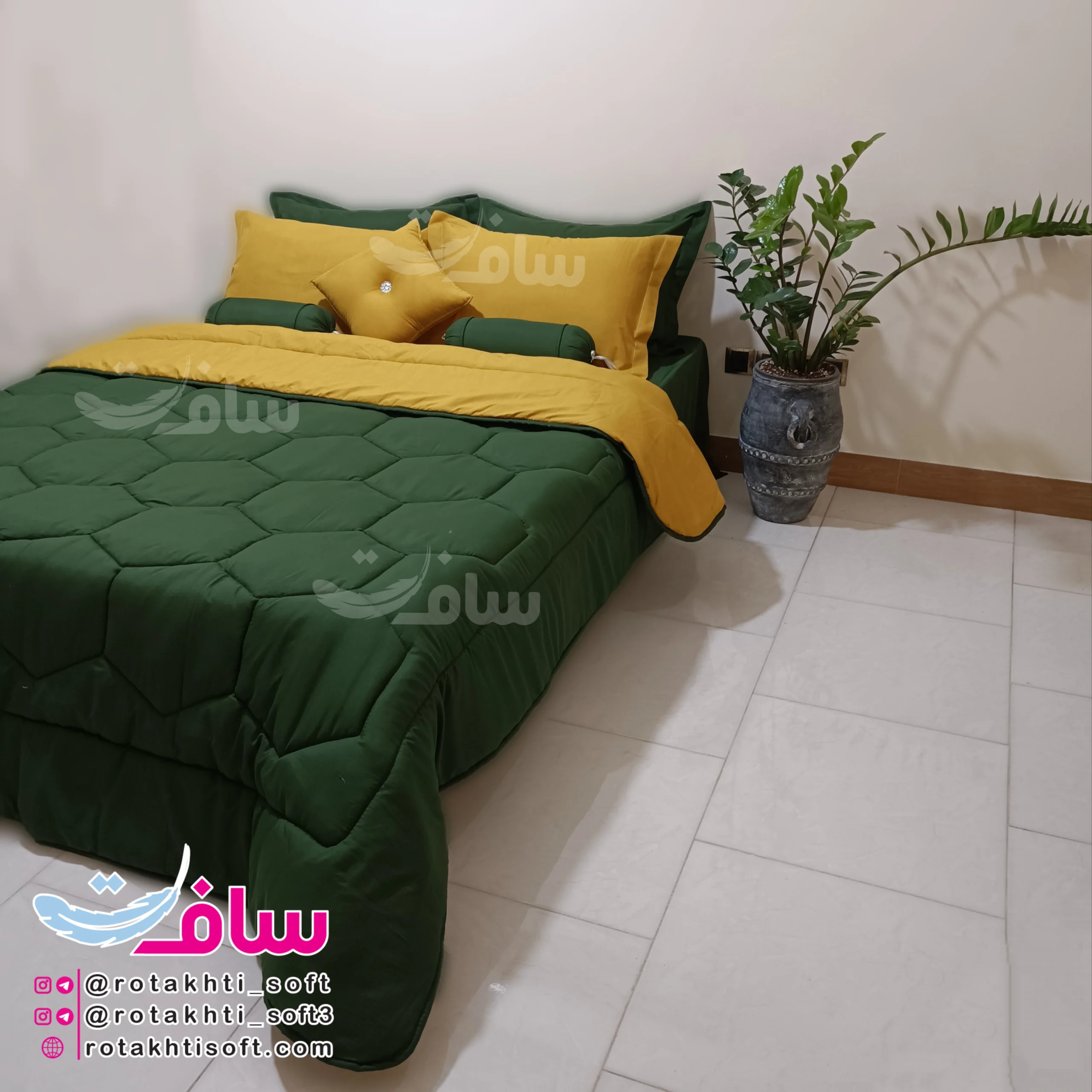 سرویس روتختی شیک و خاص طرح سلطان رنگ سبز و خردلی